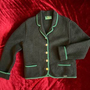 Giesswein Austrian Boiled Wool Women's Jacket Black w/Green  - Size 12 (EU 40)